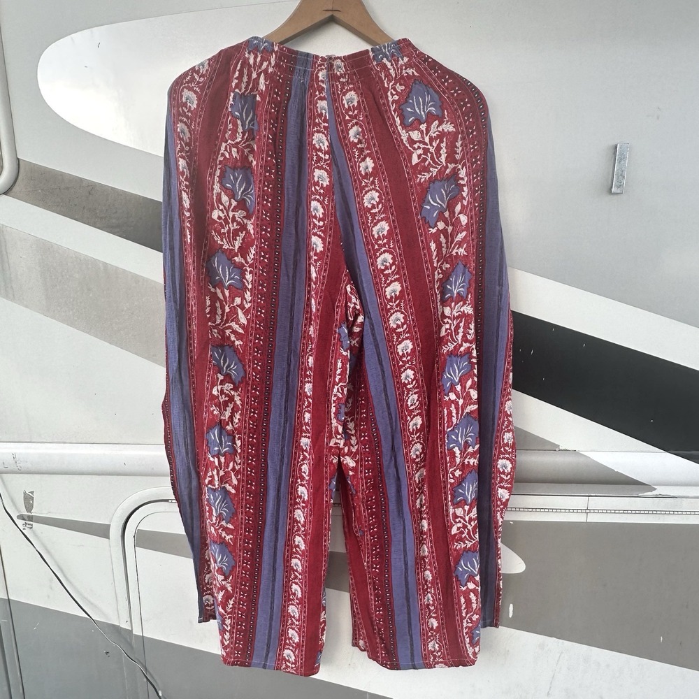 Hippie Beach Pants Size 8 Red Blue White Flowy High Slit Flare Leg Pool Vacation - Picture 4 of 7